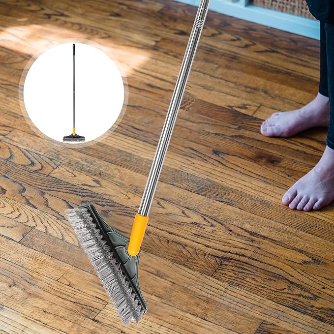 Toyvian Dual-Sided V-Shaped Floor Brush with Long Handle, 110x23x8cm Bathroom Scrub Brush for Tile Corners and Floor Seams, Shower and Bathroom Cleaning Tool, (Random Color)