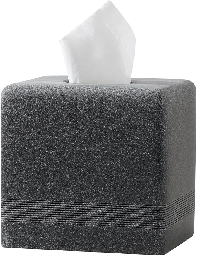 Tissue Box Cover Square, Resin Facial Tissue Holder Covers Cube Toilet Paper Holder Case Dispenser Home Decorative for Bathroom Kitchen Bedroom Living Room Office (Black)