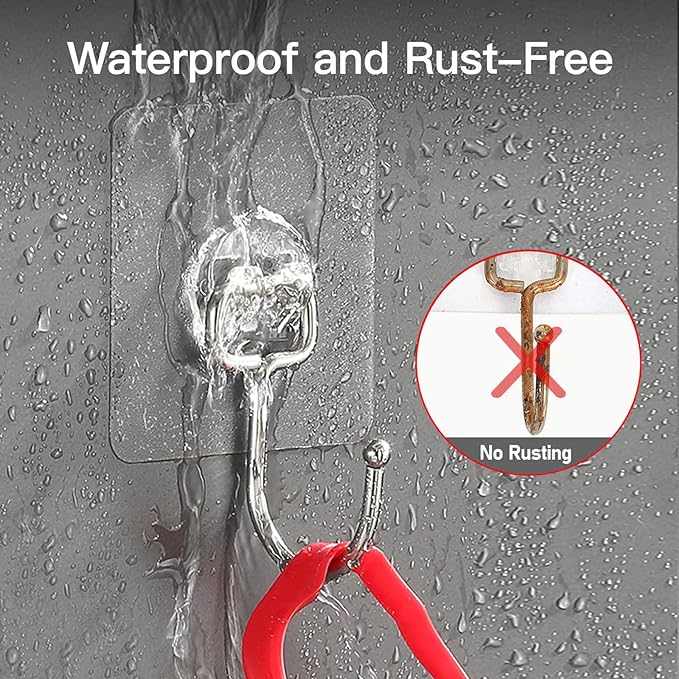 12 Pack Large Adhesive Hooks for 44 lb(Max) Hanging Heavy Duty, Self Adhesive Sticky Hooks Waterproof Stainless Steel Wall Hook for Home Bathroom Shower Kitchen Outdoor Utility Hooks