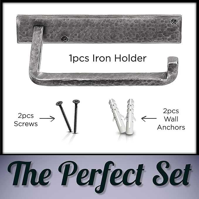 Wrought Iron Toilet Paper Holder – Rustic Wall-Mount Tissue Holder for Bathroom – Vintage Farmhouse Style - 6.6 x 3.2 Inches (Silver)