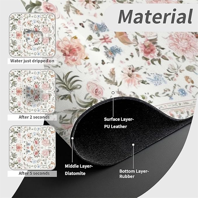 Kitchen Sink Splash Guard，White and pink flowers Faucet Mat Sink Gadgets-Super Absorbent Fast Drying Mat Drip Catcher for Kitchen, Bathroom,Sink Mat, Dish Drying Mat, Bathroom(15" X 5.5" )