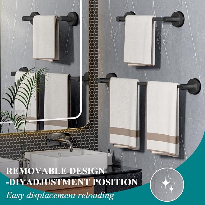 Towel Bar for Bathroom Wall,Adjustable 12~21 Inch Towel Racks for Bathroom Wall Mounted, Towel Holder for Glass Shower Door,Bathroom Accessories,Apparment Essentials,Home Decor-Black(2pcs)
