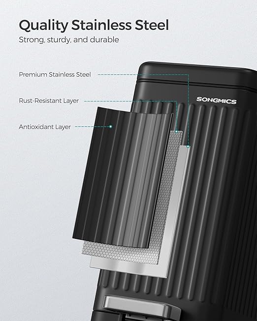 SONGMICS Bathroom Trash Can, 2.6-Gallon (10 L) Trash Bin with Lid, Slim for Small Spaces, Stainless Steel Garbage Can, Soft Close, Black ULTB562B01