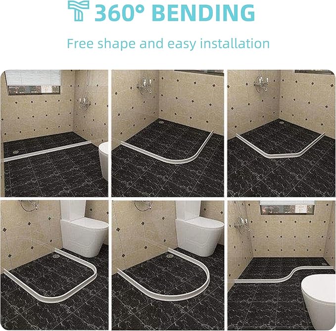 Shower Threshold Water Dam,Walk in Shower Water Guard, Shower Dam Water Barrier Bathroom Sink Splash for Dry And Wet Separation Caulk Seal Strip Edge Trim (78Inch, Transparent)