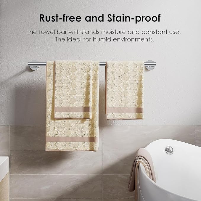 FORIOUS Towel Bar Wall Mounted, Stainless Steel Towel Racks for Bathroom, Includes Wall Mounting Hardware (Chrome, 32 Inch)