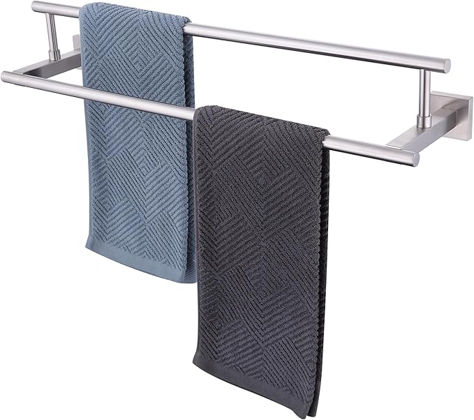 Bath Double Towel Bars, Towel Racks SUS304 Stainless Steel, Towel Holder for Bathroom Wall Mount, Towel Hanger Rail Accessories, 2-Tiers (Brushed Nickel, 24 Inch)