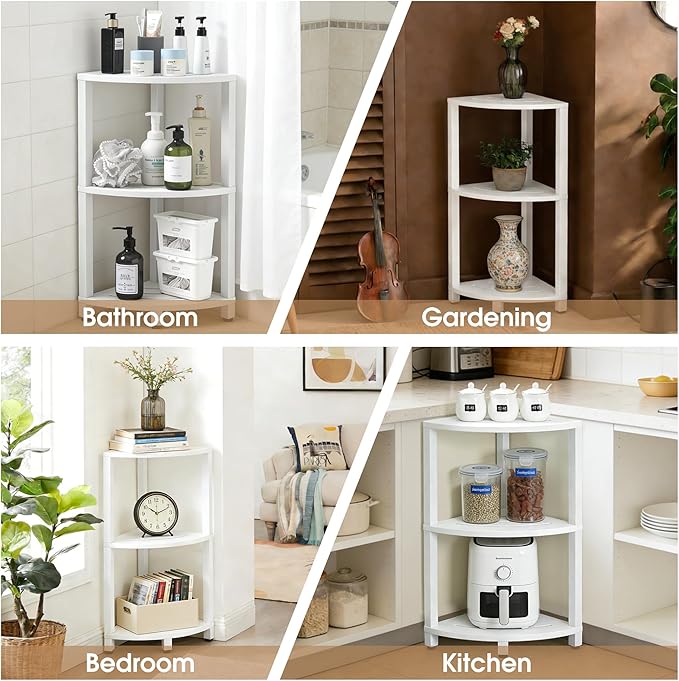 HDPS 3 Tier Floor Standing Corner Shower Caddy Organizer Shelf, Waterproof & Durable Bathroom Shelves Stand Rack with Anti-Slip Feet, Space-Saving Design Storage