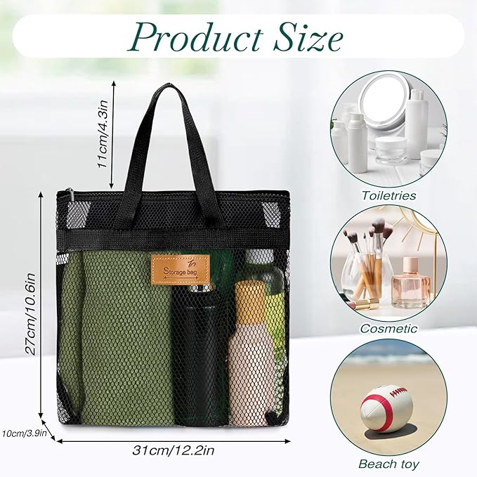 KALIONE Mesh Shower Caddy Bag, Portable Gym Shower Bag, Quick Dry Hanging Toiletry and Bath Organizer with Zipper for College Dorm, Gym, Yoga, Swimming Pool, Travel(Black)