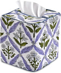 Ridhi Light Steel Blue Block Print Tissue Box Cover Handmade Cotton Fabric Decorative Square Napkin Holder for Home Bedroom Living Room Bathroom Vanity Countertop Car Night Stands Office Kitchen