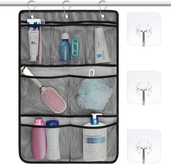 F-color Cruise Essentials 2026 - Mesh Shower Organizer Hanging with 7 Pockets for RV Gym Camping, Quick-Dry Portable Toiletry Bag with Metal Hooks for Bathroom Travel Toiletries