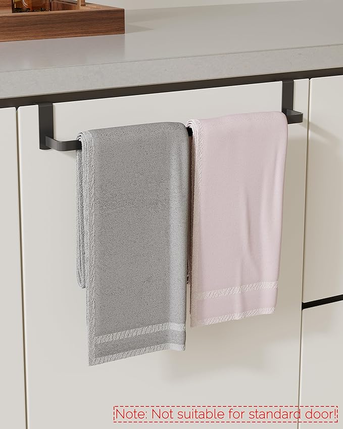 Over Cabinet Towel Rack, 2 Pack 14 Inch Over The Door Towel Bar Towel Hanger for Kitchen, Stainless Steel Over Cabinet Cupboard Kitchen Towel Holder, Foam Protective Mats(Black)