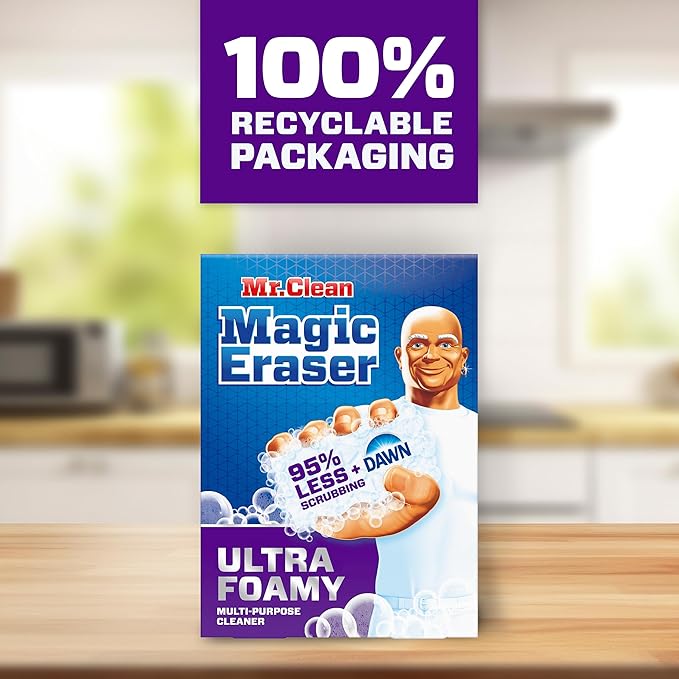 Mr. Clean Magic Eraser Foaming Sponge, All Purpose Cleaner, Dawn Cleaning Power, Wall Cleaner, Sneaker Cleaner, Oven Cleaner, Kitchen, Bathroom, Shower Cleaning Supplies, Scrubber, Ultra Foamy, 5ct