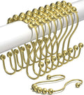 Shower Curtain Hooks Rust Proof (Set of 12) - Stainless Steel Shower Curtain Rings - Anti Slip Roller Balls for Easy Glide (Omega Double Hooks, Polished Gold)