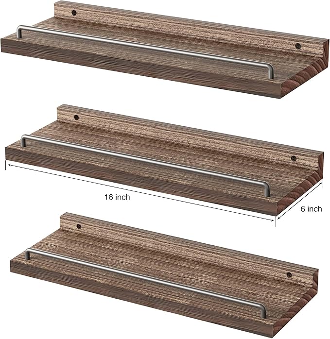 Floating Shelves for Wall Decor Bathroom Shelves Over Toilet, Farmhouse Wall Shelves for Living Room, Bedroom, Picture Frames, Plants, Kitchen (Dark Brown, Set of 3)