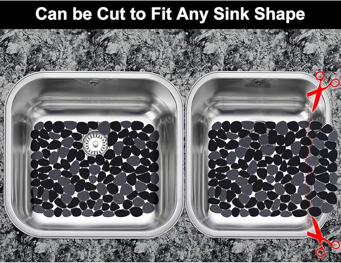 Bligli Pebble Sink Mat for Stainless Steel/Ceramic Sinks, 2 Pack PVC Sink Protectors Mats for Bottom of Kitchen Sink, Dish Drying Mat for Dishes and Glassware, 15.7 x 11.8 inch, Black