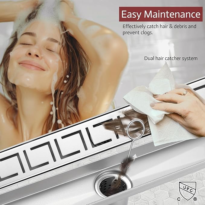 24 Inch Linear Shower Drain, Brushed Nickel Shower Drain, Removable Grate, 304 Stainless Steel, Easy to Install and Clean for Bathrooms (Drain Base Not Included), LSD-30A-24S