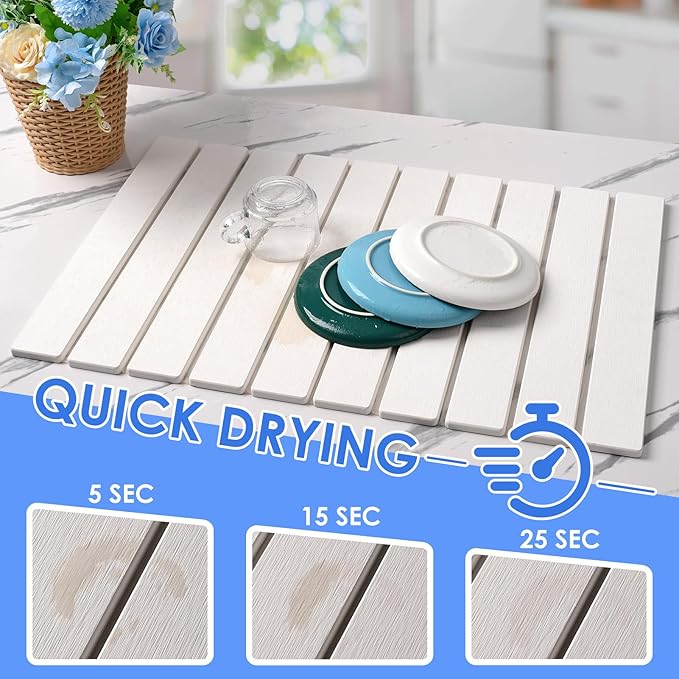 Stone Drying Mat for Kitchen Counter, Large Quick Dry Stone Dish Drying Mat Collapsible, Foldable Diatomaceous Earth Absorbent Bath Mat for Dishes Utensils Countertop Bathroom 23"(L)×15.3"(W)