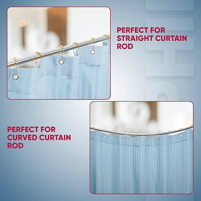 Shower Curtain Hooks Rust Proof (Set of 12) - Stainless Steel Shower Curtain Rings - Anti Slip Roller Balls for Easy Glide (Secure Lock Hooks, Polished Gold)