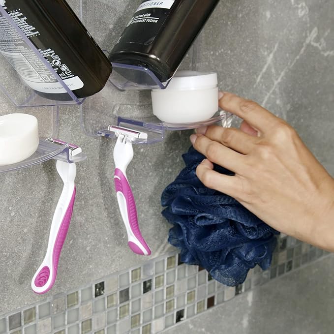ShowerGem Easy Clean Shower Caddy, 2 Pack Durable Rustproof Bath Organizer, No Suction Cups, No Screws, Wall Mounted Adjustable Shower Rack, Acrylic Shelves As Seen On Instagram