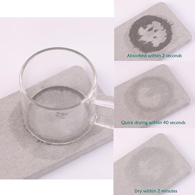 Water Absorbent Stone Tray for Sink, Quick-Drying Diatomite Soap Dish, Modern Home Kitchen & Bathroom, 2pcs 3.15 x 3.15in + 2pcs 6.3 x 3.15in, Grey