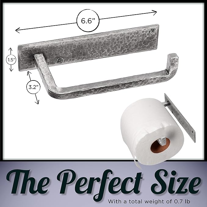 Wrought Iron Toilet Paper Holder – Rustic Wall-Mount Tissue Holder for Bathroom – Vintage Farmhouse Style - 6.6 x 3.2 Inches (Silver)