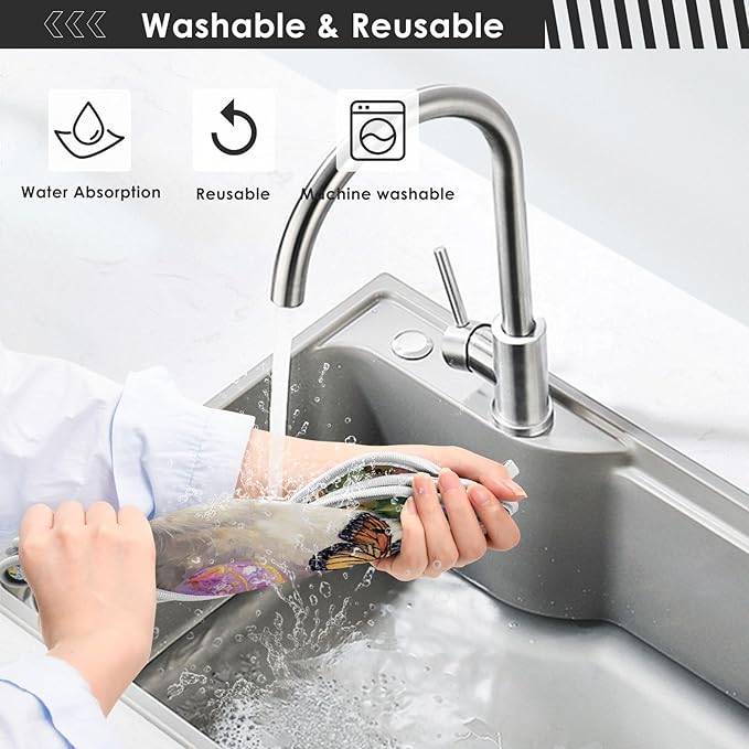 2 PCS Kitchen Sink Splash Guard 30 Inch Faucet Mat for Kitchen Sink Bathroom Sink Faucet Absorbing Drip Drain Mat Pad Microfiber Soft Washable Easter Bunny Eggs Flowers Butterfly