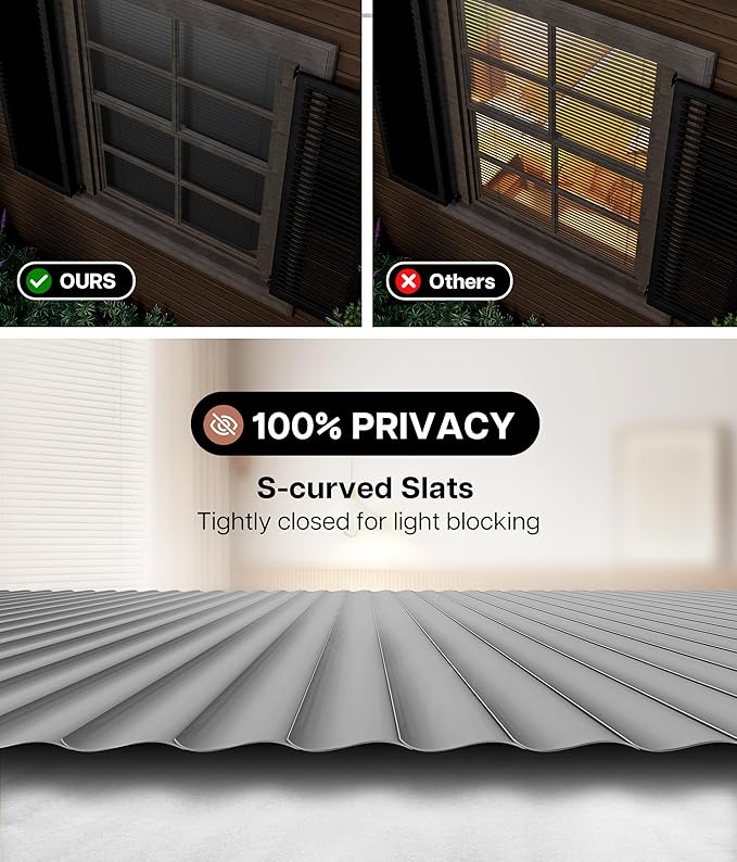 LazBlinds No Tools No Drill Cordless 1" Vinyl Mini Blinds, 100% Privacy S-Curve Blinds for Indoor Windows, Room Darkening Horizontal Window Blinds and Shades for Home, 43" W x 48" H, Grey