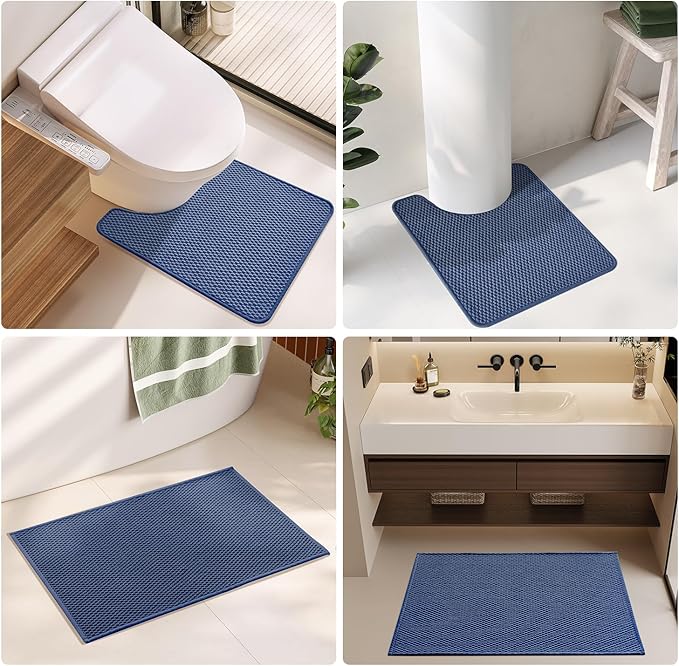 Bathroom Rugs Non Slip Washable, Super Absorbent Thin Bath Mat Quick Dry Low Pile Bathroom Rug, Navy Blue 20"x48"