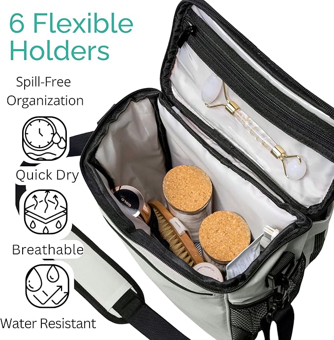 Portable Shower Caddy Bag- Large Capacity, Quick Dry with Metal Hook - Hanging Shower Bag - Breathable Mesh Toiletry Shower Tote for Gym and College Dorm (Grey, Extra Large)