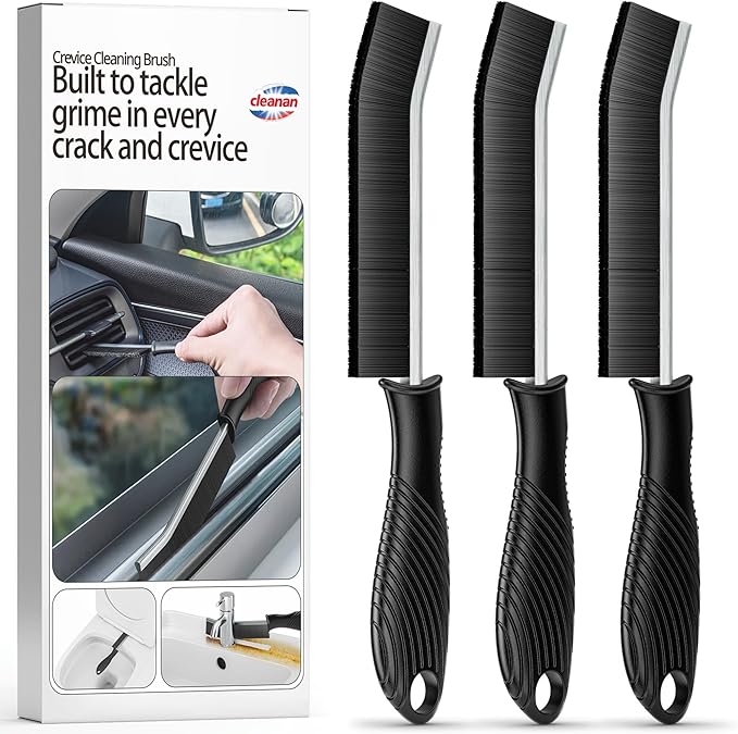 3-Pack Hard Bristle Crevice Cleaning Brush Household Use, Grout Brush for Small Tight Spaces, Multi-Use for Bathroom, Kitchen, Car, Window Tracks, Sinks, Deep Clean Corners, Edges, and Gaps (Black)