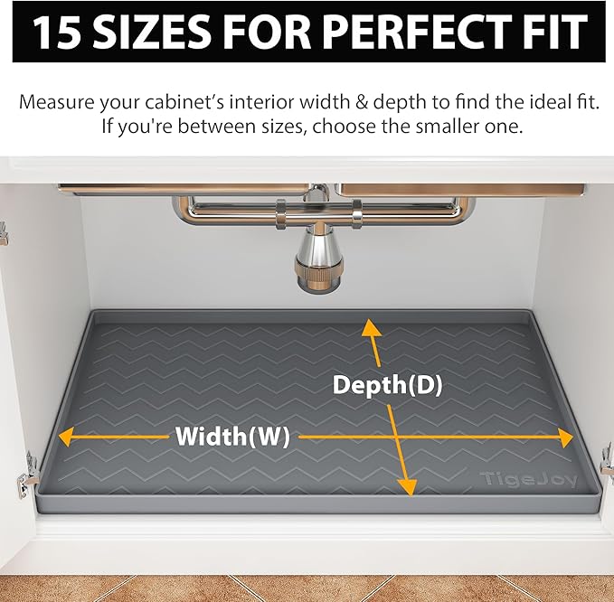 TigeJoy Waterproof Under Sink Mat 22" x 19", Shelf Liner Protector in Kitchen and Bathroom, Silicone Cabinet Liners for Organizers and Storage, Fit as Drawer Mats or Drip Tray