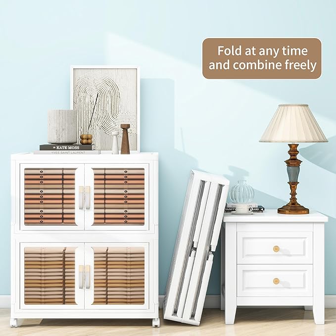 Large Stackable Storage Bins with Lids, 330QT-165QT*2Tier Foldable Cabinet for Closet Organizers, Plastic Storage Containers Box with Wheels