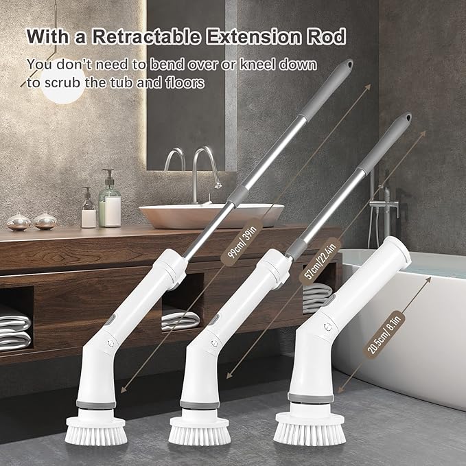 Electric Spin Scrubber, 6 Replaceable Brush Heads Handheld Electric Cleaning Scrubber Quick and Effective Cleaning Cordless Electric Spin Brush for Bathrooms Bathtub Kitchen