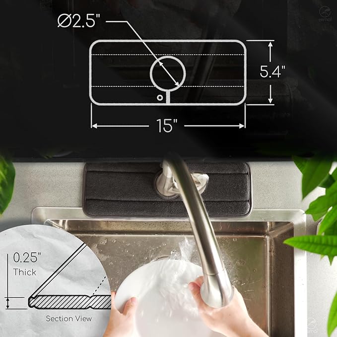 Ternal Sinkmat for Kitchen Faucet, Original Design, Absorbent Microfiber Fabric, Machine Washable Splash Guard & Drip Catcher For Around Faucet Handle [Black Bundle, 24",15" & 9"]