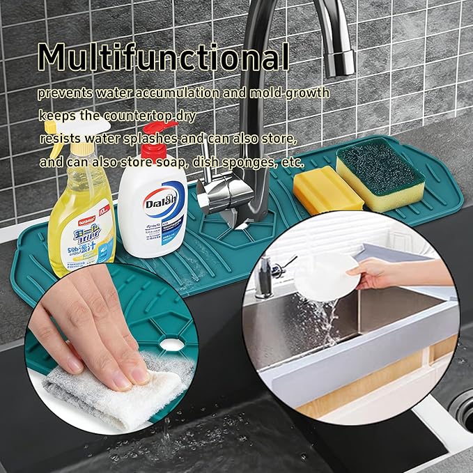 Kitchen Sink Faucet Mat - 2026 New Foldable Sink Protectors for Kitchen Sink, Multi-Size Silicone Faucet Guard & Draining Mat, Splash Guard Keeps Countertop Dry, for Farmhouse RV Bathroom