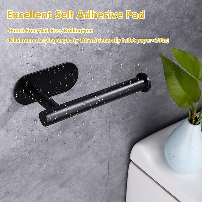 WYSE Self Adhesive Black Toilet Paper Holder,Stick on Toilet Paper Holder for Bathroom,Toilet Paper Roll Holders,SUS304 Stainless Steel RV Toilet Roll Holder