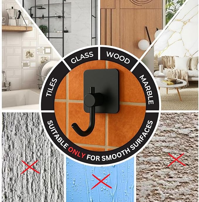 Adhesive Hooks for Hanging - 4 PCs, Towels Hooks for Bathroom, Sticky Hooks for Walls No Damage, Adhesive Hook for Outside, Kitchen, Bathroom, Office (Hook 4)