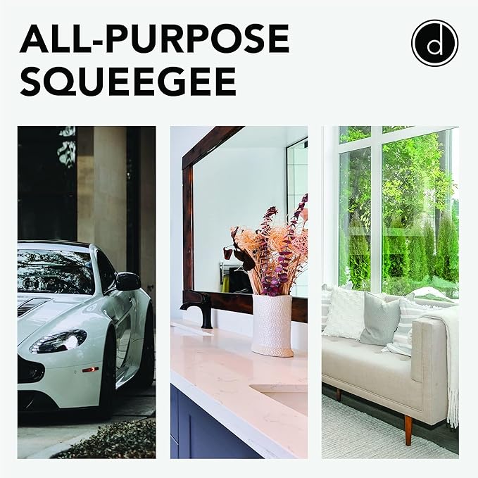 Squeegee for Shower Door, Car Windshield, and Glass Window - 2 Extra Silicone Replacement Blades - Foam Handle - Gray