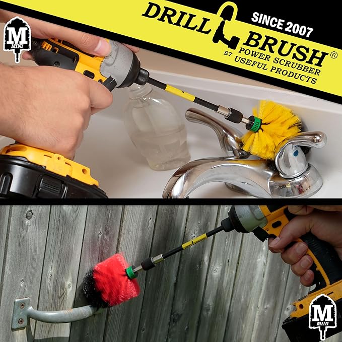 Mini Size Bathroom, Kitchen, and Garage Medium and Stiff Brushes with Extension