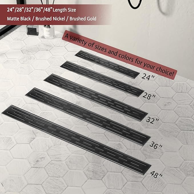 12 Inch Linear Shower Drain, Matte Black Shower Drain,Removable Grate, 304 Stainless Steel, Easy to Install and Clean for Bathrooms (Drain Base Not Included),LSD-01A-12B