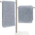 Standing Hand Towel Holder, Hand Towel Stand with Marble Base, 304 Stainless Steel Towel Rack with 2 Swivel Arm, Countertop Stand Towel Ring Towel Bar for Bathroom (Brushed Nickel