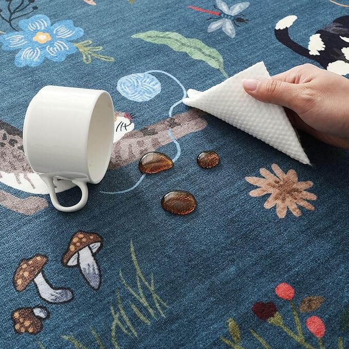 Rugcomf Runner Rug for Kitchen Non Slip 2'6''x8' Washable Rugs with Rubber Backing Soft Floral Animal Cat Carpet Runner for Kitchen Laundry Bedroom Bathroom, Pearl Gentian Blue
