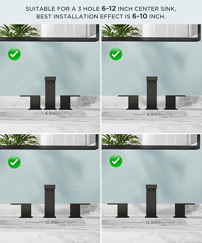 FORIOUS Black Bathroom Faucet 3 Hole, Matte Black Bathroom Sink Faucet 8 Inch Widespread, 2 Handle for Restroom Sink with Pop Up Drain, CUPC Supply Hose and Spare Water Saving Aerator, Vanity 3 Holes