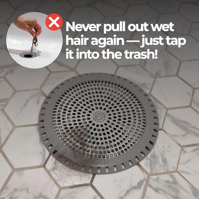 Shower Drain Hair Catcher – Ultra ShowerRing 5" Drain Cover for Flat & Domed Floors | Stainless Steel Hair Trap with Silicone Rim | High-Flow Strainer Prevents Clogs - Gray