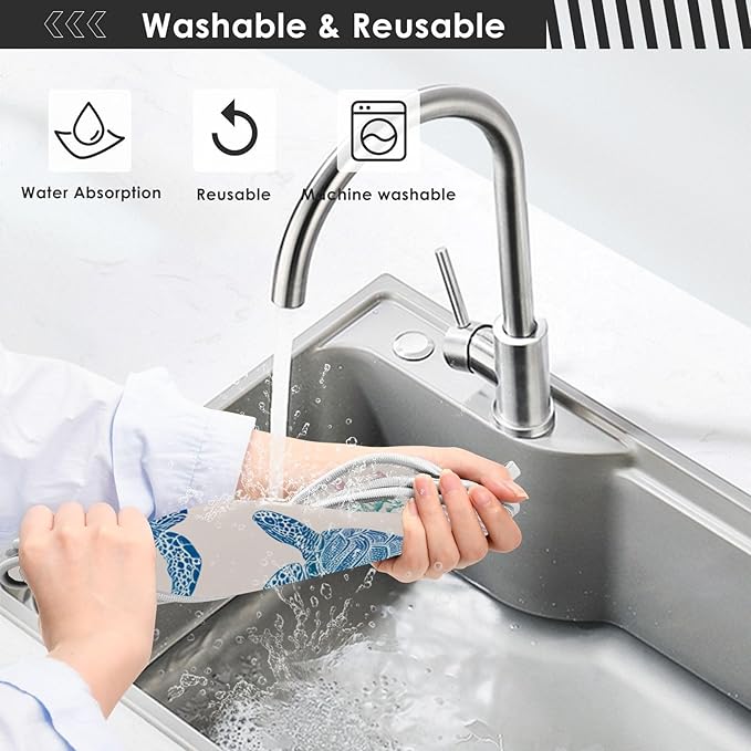 Sink Faucet Absorbing Mat Kitchen Sink Splash Guard Splash Faucet Drip Catcher for Bar RV Bathroom 2PCS 30x5.5in Line Turtles Starfish and Coral