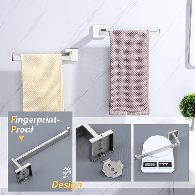 LANC Bathroom Hand Towel Holder 2 Pack Left and Right Side Brushed Nickel Hand Towel Bar 2 Pack 10 Inche Square Towel Ring for Kitchen Cabinet Wall Mount Towel Rack Hanger,A8806BN-LRP2