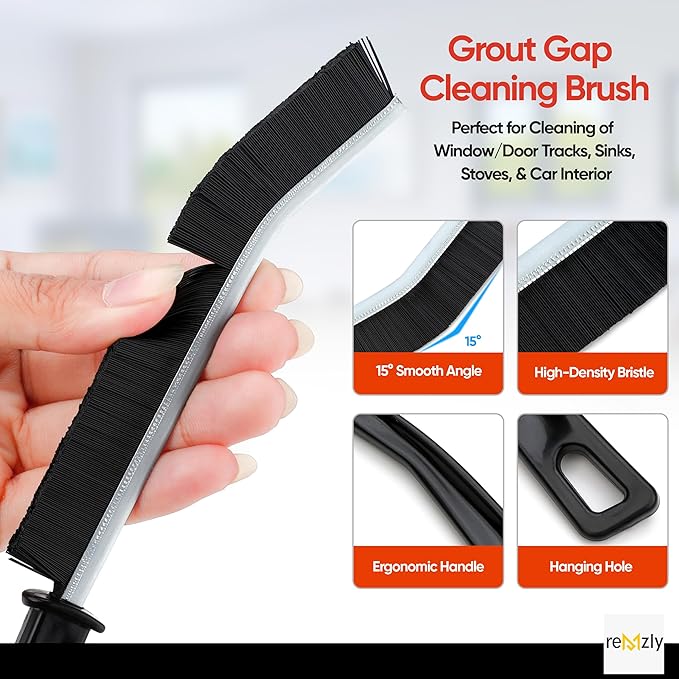 Hard Bristle Crevice Cleaning Brush for Household Use (Pack of 5), Grout Brush for Cleaning Kitchen, Bathroom, Window & Door Tracks, 2024 Design Long Multifunctional Cleaning Tools