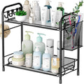 VITVITI Mesh Bathroom Organizer Countertop, 2-Tier Metal Bathroom Counter Organizer and Storage, Vanity Organizer Sink Shelf Kitchen Spice Rack with Basket and Hooks, Black