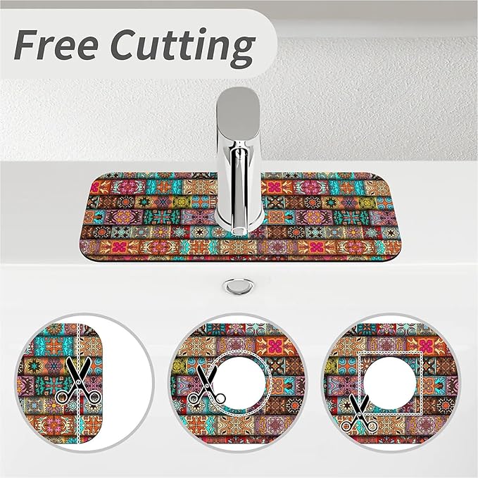 Faucet Draining Mat For Kitchen Sink, Vintage Mandala Floral Diatom Mud Absorbent Drain Pad For Bathroom Kitchen Sink Splash Guard Drying Mat