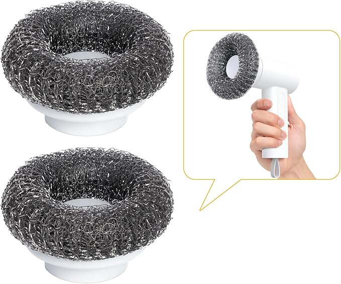 2Pcs Steel Wire Brush Heads for Electric Spin Scrubber Cleaning Stoves, Pots, Grills, Ovens(White)